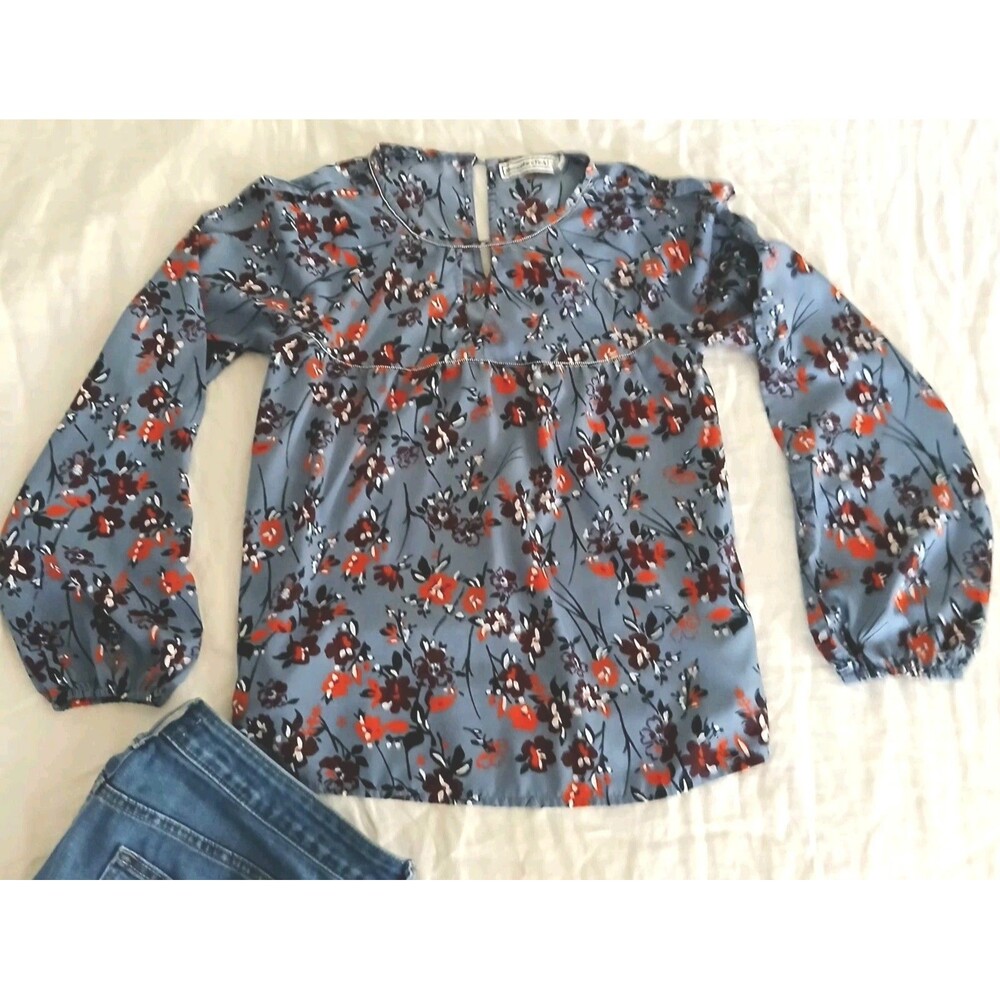 Abercrombie Slate Blue Floral Cold Shoulder Blouse Women's Small Boho Fall Top - Picture 4 of 10